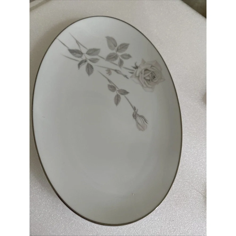 Noritake China Melrose 6002 Oval Serving Platter Platinum Trim Japan